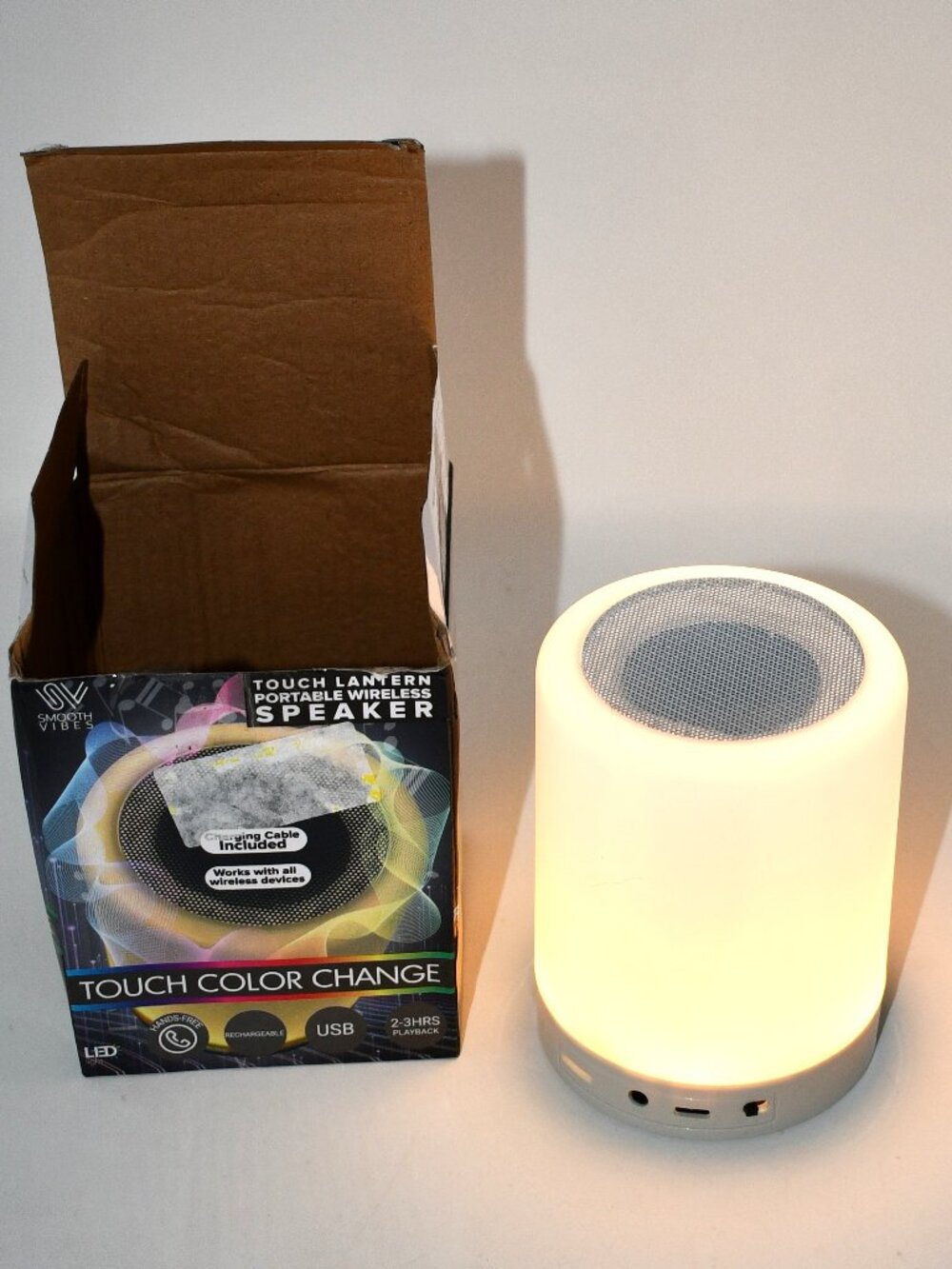 Smooth Vibes Touch Lantern Portable Wireless Speaker LED Color Changing White  C